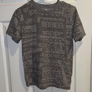 Adidas Boys Gray Logo Graphic Tee Shirt Size 10/12 Medium